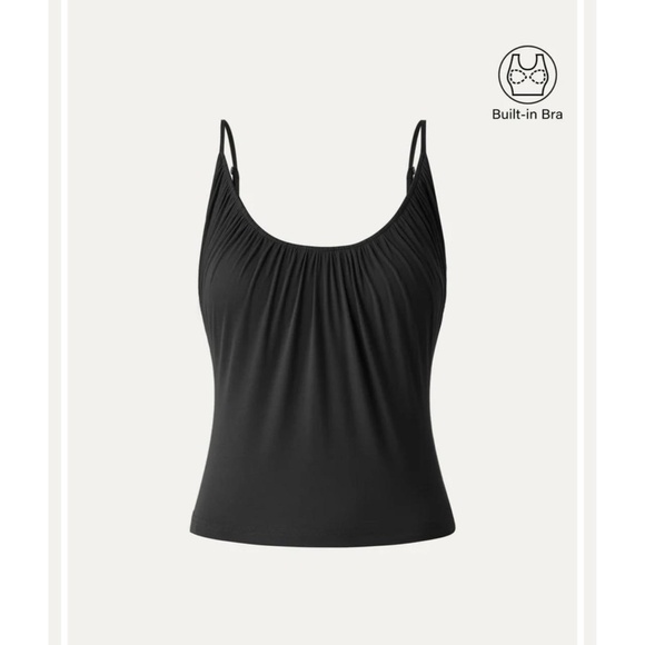 OGL Tops - NWT,OGL Tank Top Womens M Black Spaghetti Straps Gathered Scoop Neck Ribbed